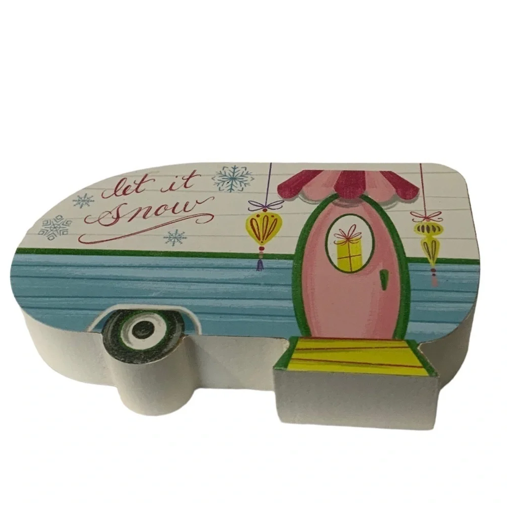 Camper Table Decor Wood Block Decoration Let it Snow Tropical